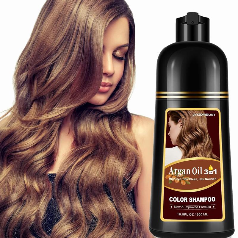 Dark Brown Herbal Color Hair Dye Shampoo for Men and Women, 3 in 1 for Gray Hair Coverage, Instant Coloring Shampoo Argan Oil  500ML hair care