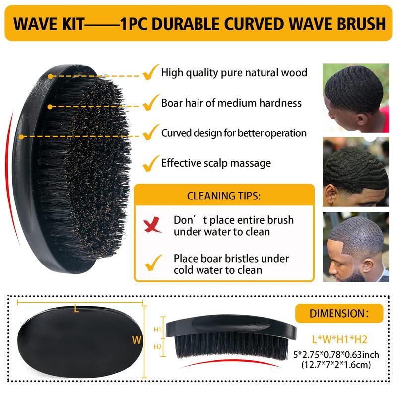 Hair Care Kit for Men's 360 Wave - Pomades for Strong Hold, Easy Wash, Moisture Control, Silky Shine & Training, Curved Brush, Durag Cap Set, Du-rag Synthetic Comfort