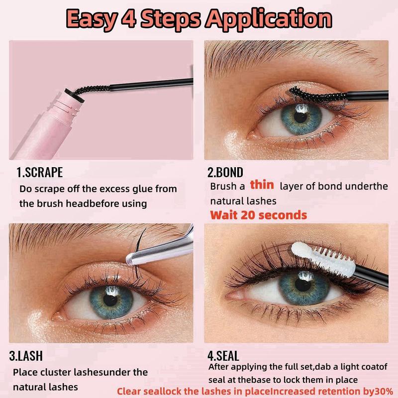 D Curl Mixed Size Individual False Eyelashes with Eyelash Bond & Seal Glue & Lash Remover & Lash Tweezers, 1 Set Natural Look Eyelash Extensions, Christmas Gift