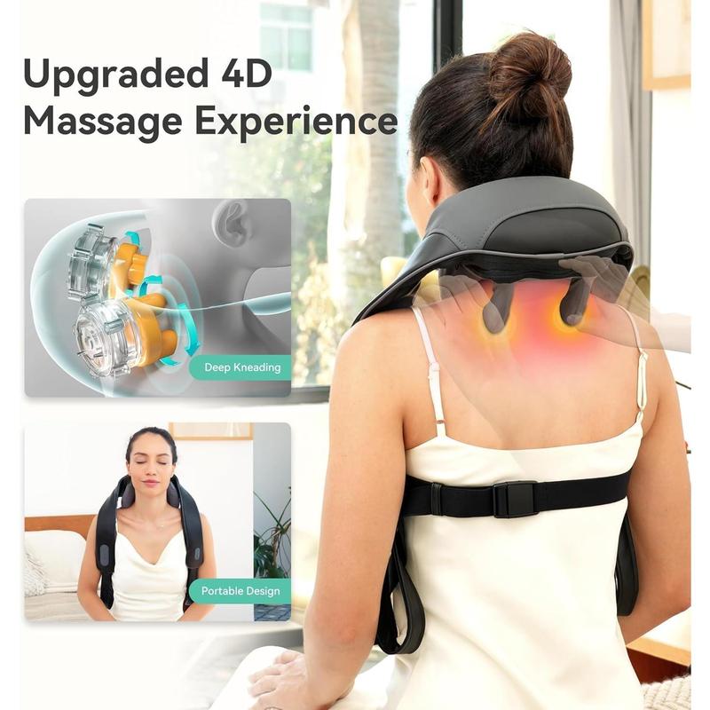 Cordless Neck Shoulder Massager with Soothing Heat, Upgarded 4D Deep Tissue Kneading, Shiatsu Neck Back Massager Pillow for Neck, Traps, Back, Gifts for Men Women Mom Dad