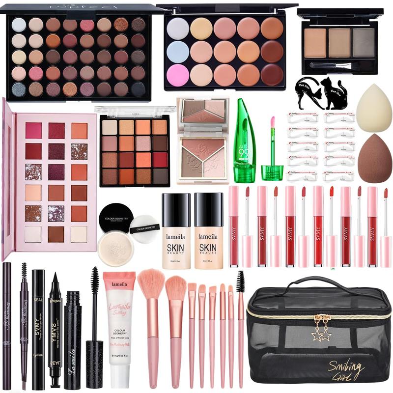 All in One Makeup Kit for Women Full Kit, Make Up Gift Set for Women, Makeup Essential Bundle Includes Foundation Face Primer Eyeshadow Contour Palette Lipstick Eyeliner Mascara Cosmetic Brush Set