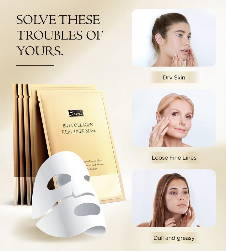 Srripo 5PCS Facial sheet masks with collagen for moisturizing