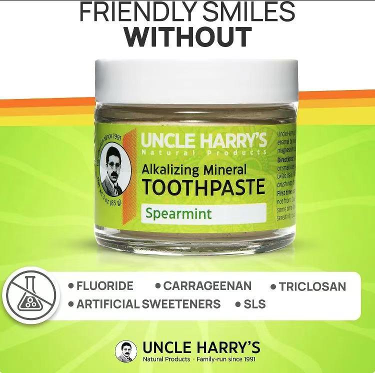 Uncle Harry's Alkalizing MineralToothpasteNatural WhiteningToothpaste Freshens Breath &Promotes EnamelVegan Fluoride FreeToothpaste Oral Foaming PlantSensitive