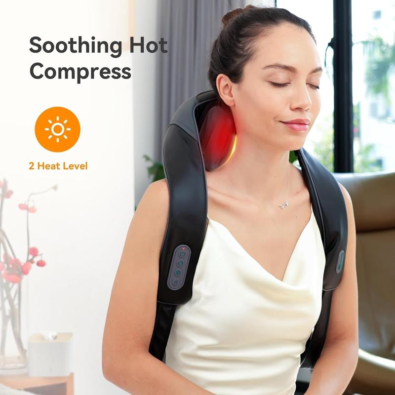 Cordless Neck Shoulder Massager with Soothing Heat, Upgarded 4D Deep Tissue Kneading, Shiatsu Neck Back Massager Pillow for Neck, Traps, Back, Gifts for Men Women Mom Dad