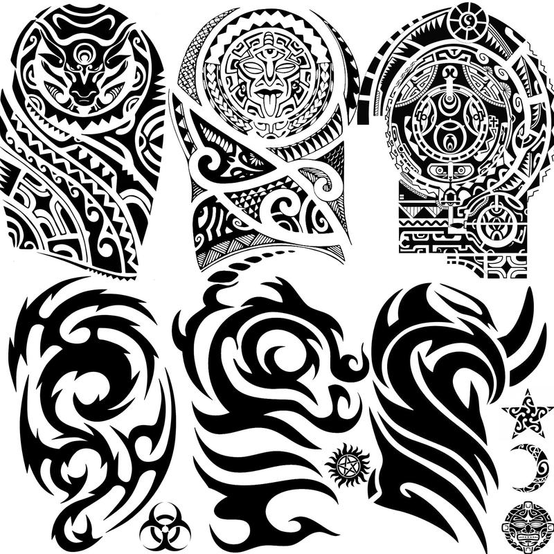 Totem Pattern Temporary Tattoo Sticker, 6 Counts set Punk Style Fake Tattoo Decals for Arm Shoulder, DIY Body Art Decoration for Adults