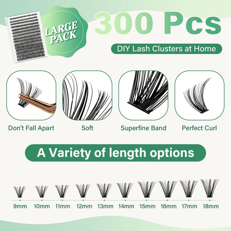 BlackFriday KEYYOU DIY Lash Clusters Kit Individual Lashes 40D 0.07D Curl 9-18MIX 300pcs Lash Extension Kit Waterproof Eyelash Extension Cosmetic