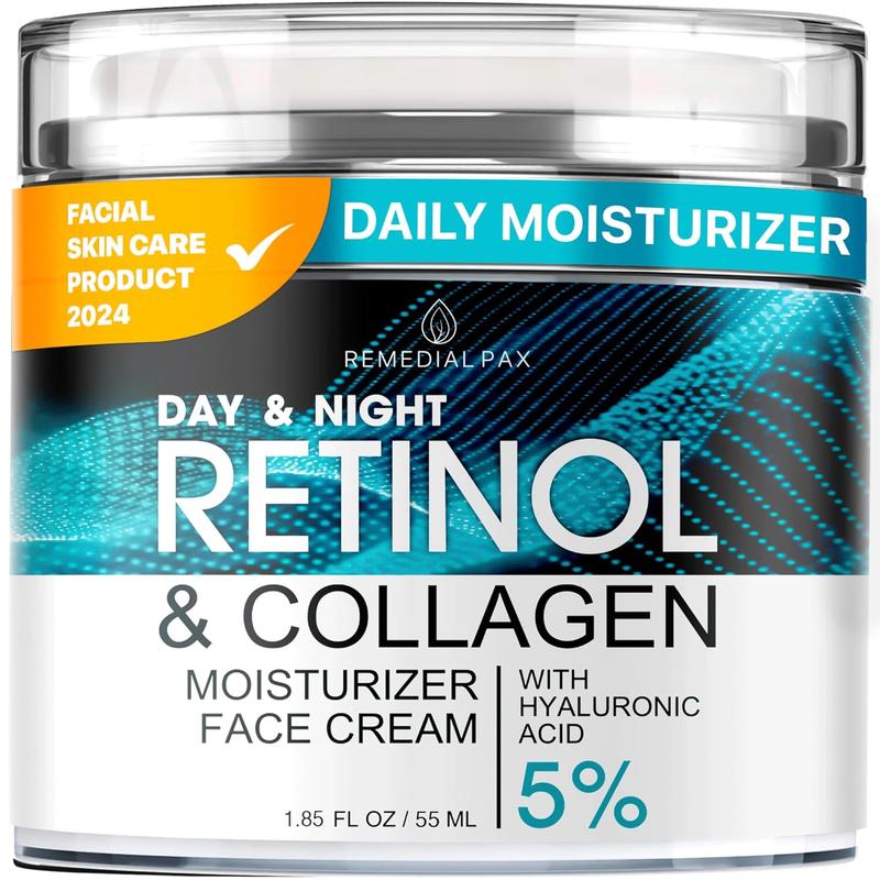 REMEDIAL PAX Face Moisturizer Retinol Cream, Anti Aging Neck Firming Cream, Collagen Day & Night Face Cream with Hyaluronic Acid for Women & Men, 1.85 Fl Oz