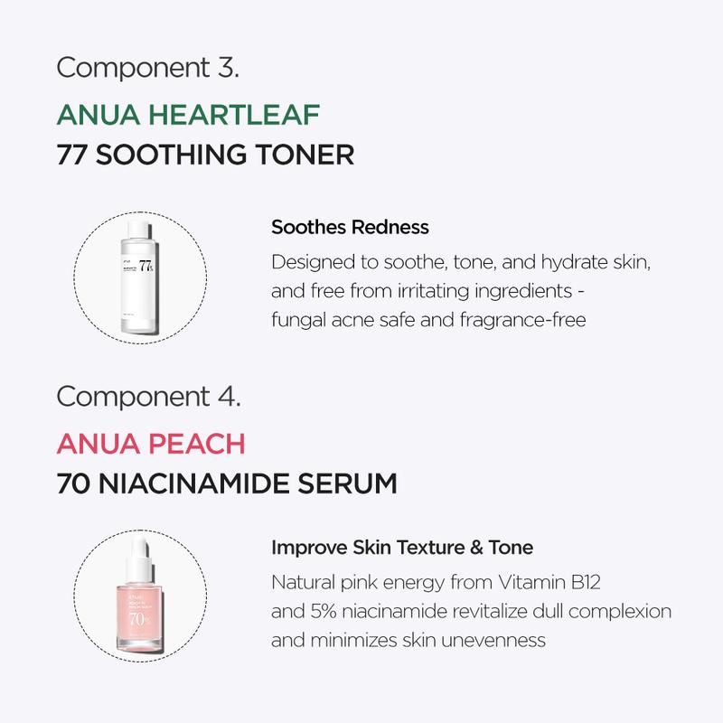 [Anua Official Shop] Korean Glass Skin Set (Oil Cleanser + Deep Cleansing foam + Heartleaf Toner + Pink Serum + Calming Moisturizer)｜Niacinamide serum