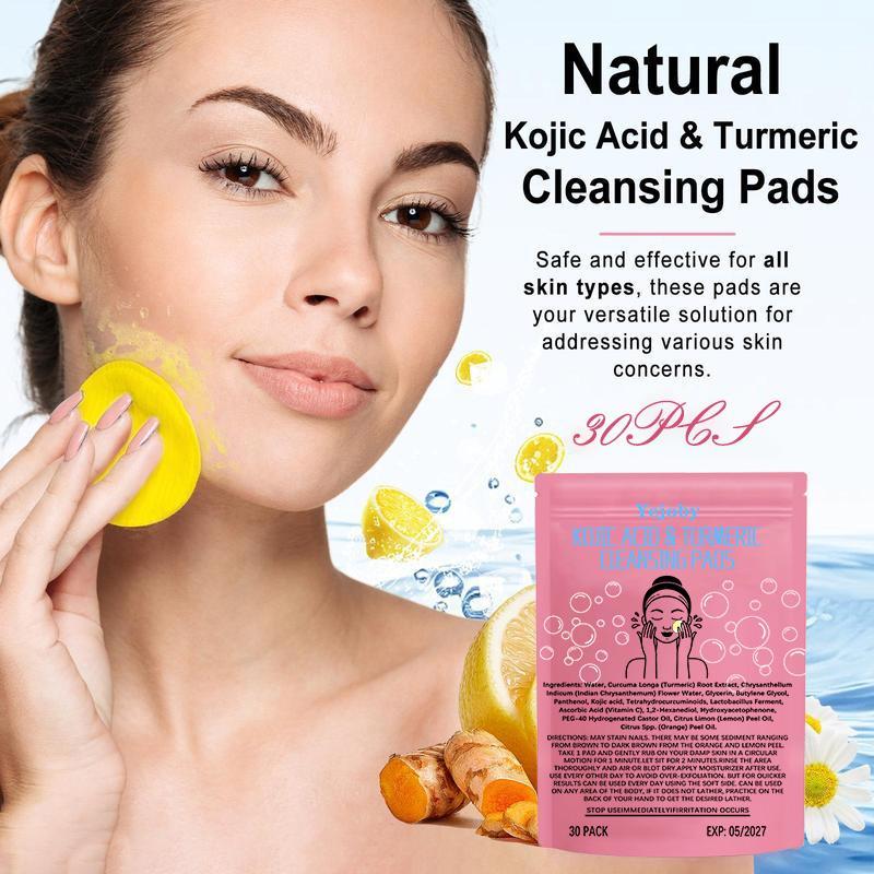 [$17.99 Get 2 Pack] Turmeric Kojic Acid Cleansing Pads, 30pcs Kojic Acid and Turmeric Cleansing Pads with Vitamin B5, Vitamin C Turmeric, Face Pads, Sugar Turmeric Cleansing Pads for Face