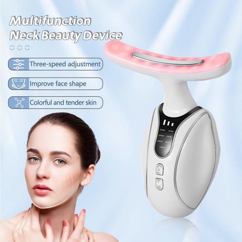 7-color LED Light Neck Heating Beauty Instrument, Rechargeable Facial Care Massager for Face and Neck, USB Rechargeable, Multifunctional Home Skin Care Tool for Women, Portable and Easy To Use , A Gift for Women