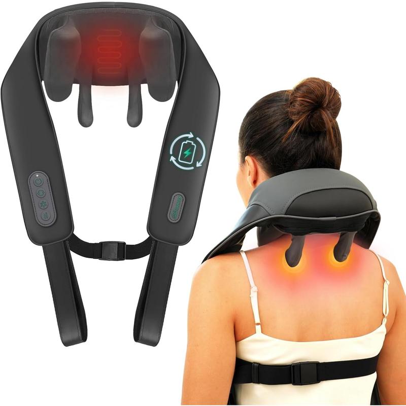 Cordless Neck Shoulder Massager with Soothing Heat, Upgarded 4D Deep Tissue Kneading, Shiatsu Neck Back Massager Pillow for Neck, Traps, Back, Gifts for Men Women Mom Dad