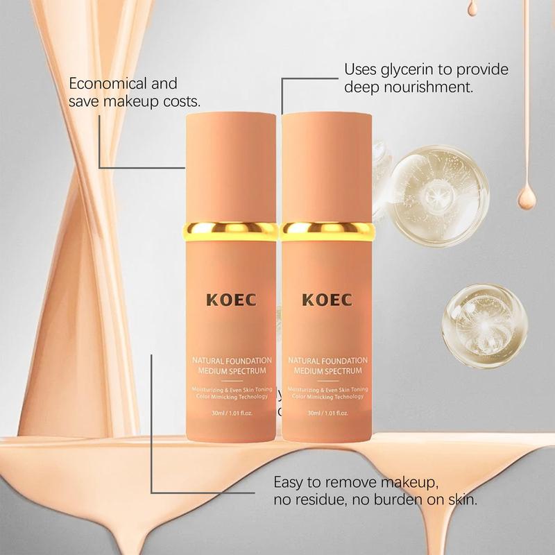 [2 Bottle] Bionic Foundation 4-in-1 Light Natural Medium Spectrum All-Day Wear Moisturizer - Beauty Makeup Concealer - Hydrating