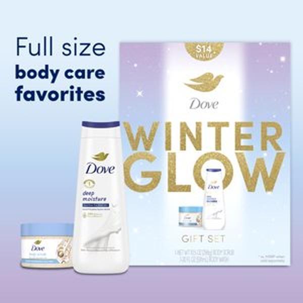 Dove Winter Glow Holiday Women's Gift Set Deep Moisture Body Wash & Macadamia Rice Milk Body Scrub, 2 Count