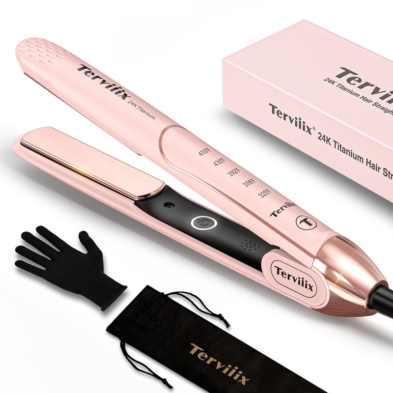 Terviiix 2-in-1 Hair Straightener & Curler, Salon-Quality Smooth and Shiny Hair with Just One Pass, Dual Voltage, Max 450°F, Handle Comfort