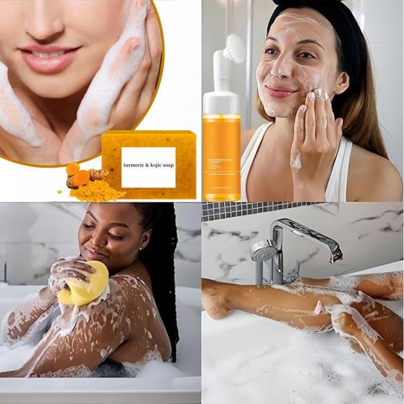 Turmeric Wash and Care two PieceSetTurmericCleansing Mousse, Turmeric SoapFacialCleansing Skincare FacialCleansing CleanserFacial Wash