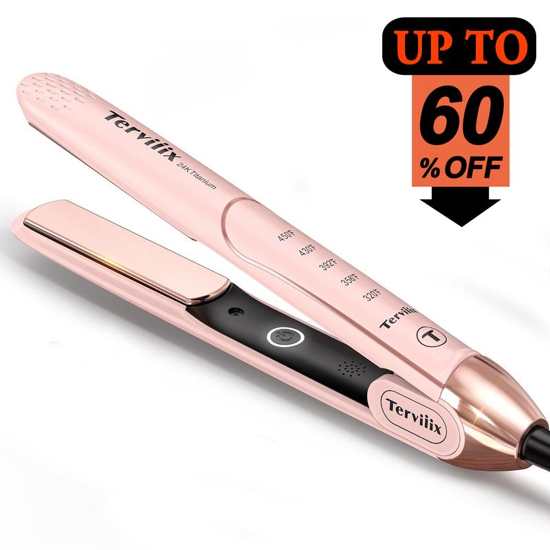 Terviiix 2-in-1 Hair Straightener & Curler, Salon-Quality Smooth and Shiny Hair with Just One Pass, Dual Voltage, Max 450°F, Handle Comfort