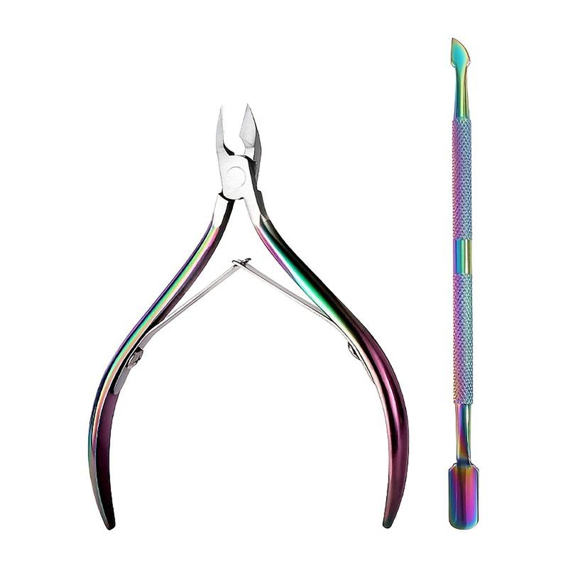 Stainless Steel Cuticle Trimmer & Cuticle Pusher Set, 2 Counts Professional Stainless Steel Cuticle Remover Cutter Nippers, Durable Pedicure Manicure Tools for Fingernails and Toenails