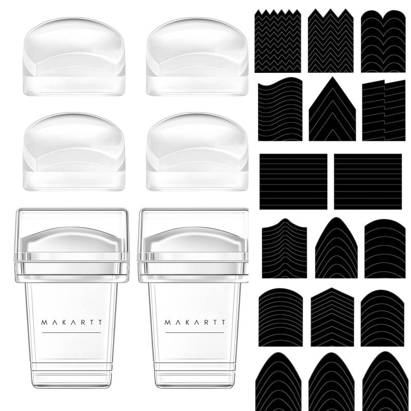 Makartt French Nail Stamper Kit -12 PCS - 2 Jelly Stampers, 4 Silicone Heads, 6 Nail Guide Stickers Nail Art Nail Care