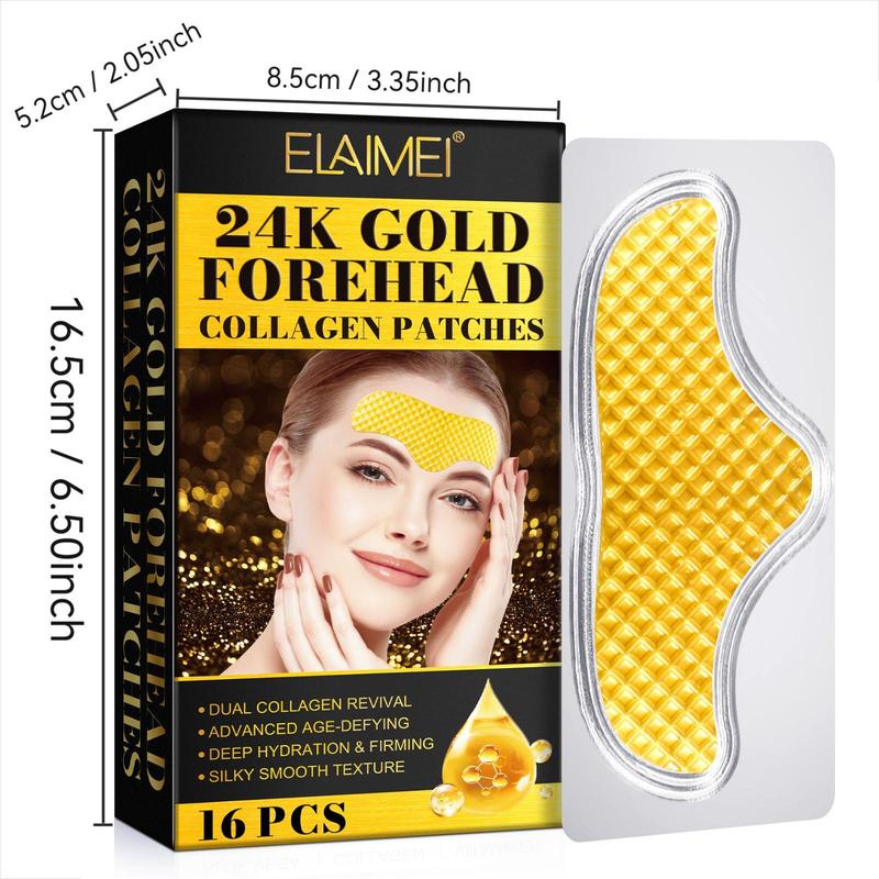 24k Gold Collagen Forehead Patches, 16pcs box Moisturizing Tightening Forehead Patches, Skin Care Patches for Women & Men