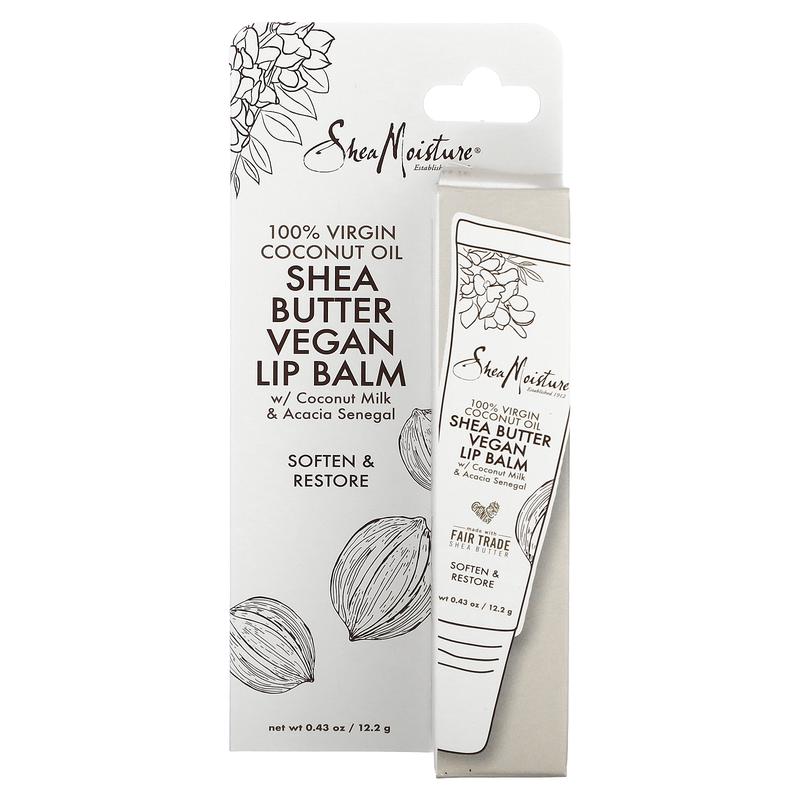 SheaMoisture Shea Butter Vegan Lip Balm with Coconut Milk & Acacia Senegal, 100% Virgin Coconut Oil, 0.43 oz (12.2 g)