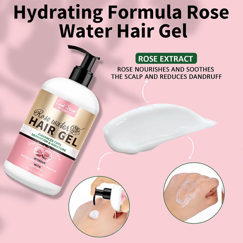 Rose Water Hair Gel - Strong Hold Styling Cream for Curly, Coily, and Kinky Hair, Curl Defining with Rose Extract, 13.5 Fl.Oz