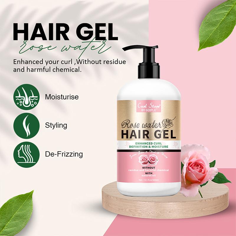 Rose Water Hair Gel - Strong Hold Styling Cream for Curly, Coily, and Kinky Hair, Curl Defining with Rose Extract, 13.5 Fl.Oz