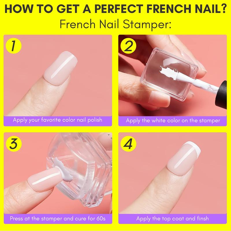 Makartt French Nail Stamper Kit -12 PCS - 2 Jelly Stampers, 4 Silicone Heads, 6 Nail Guide Stickers Nail Art Nail Care