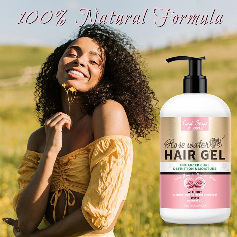 Rose Water Hair Gel - Strong Hold Styling Cream for Curly, Coily, and Kinky Hair, Curl Defining with Rose Extract, 13.5 Fl.Oz