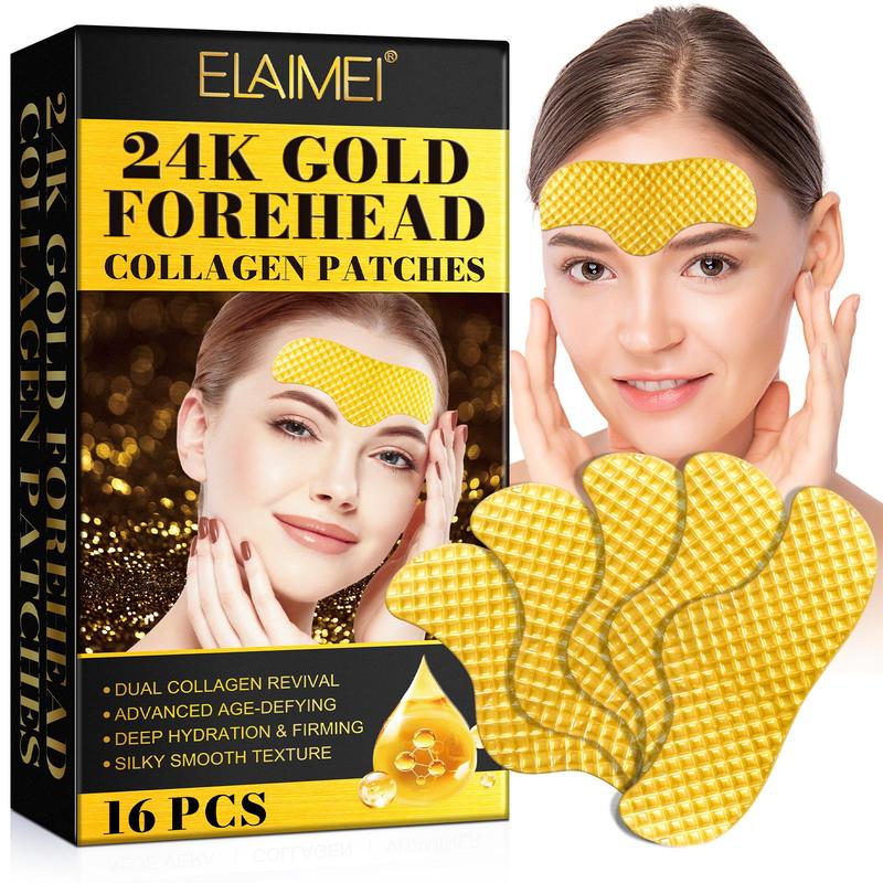 24k Gold Collagen Forehead Patches, 16pcs box Moisturizing Tightening Forehead Patches, Skin Care Patches for Women & Men