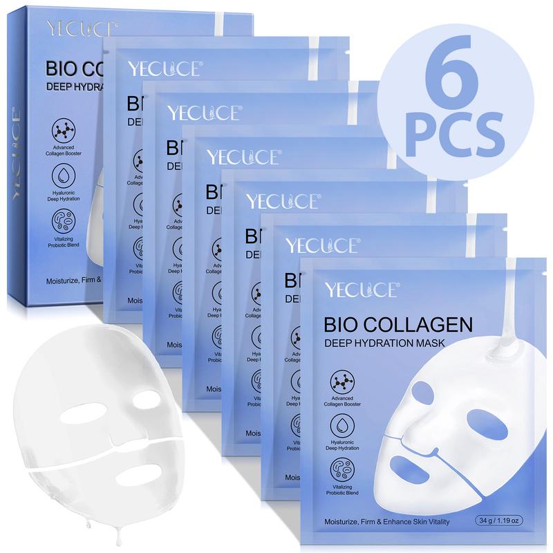 YECUCE Bio Collagen Deep Hydration Mask, Moisturize, Firm & Enhance Skin Vitality  Skincare Probiotic 6 Pcs