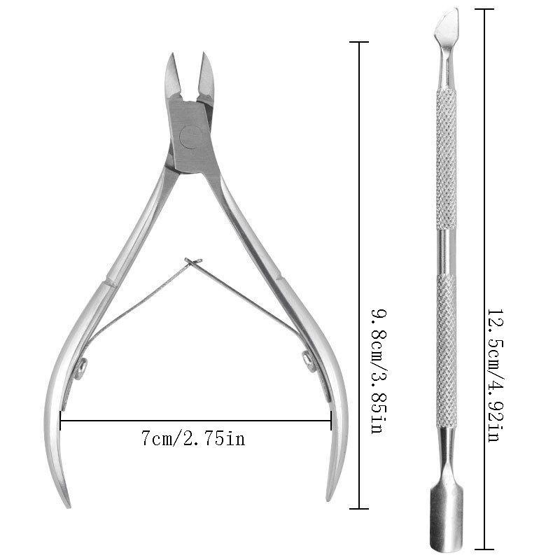 Stainless Steel Cuticle Trimmer & Cuticle Pusher Set, 2 Counts Professional Stainless Steel Cuticle Remover Cutter Nippers, Durable Pedicure Manicure Tools for Fingernails and Toenails