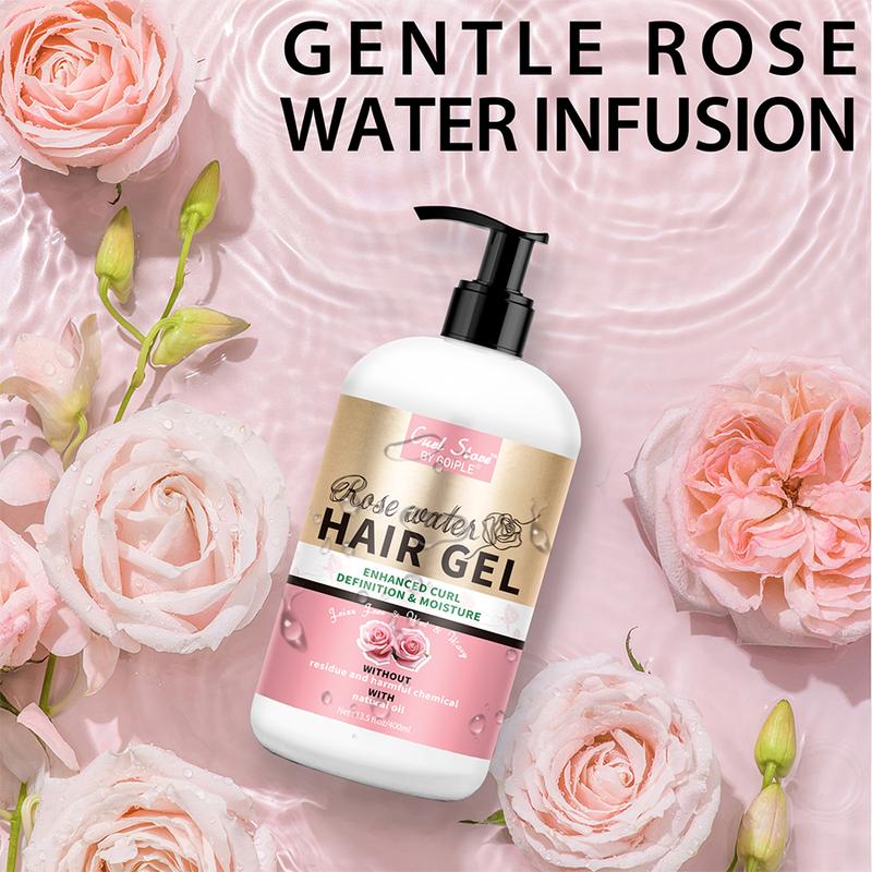 Rose Water Hair Gel - Strong Hold Styling Cream for Curly, Coily, and Kinky Hair, Curl Defining with Rose Extract, 13.5 Fl.Oz