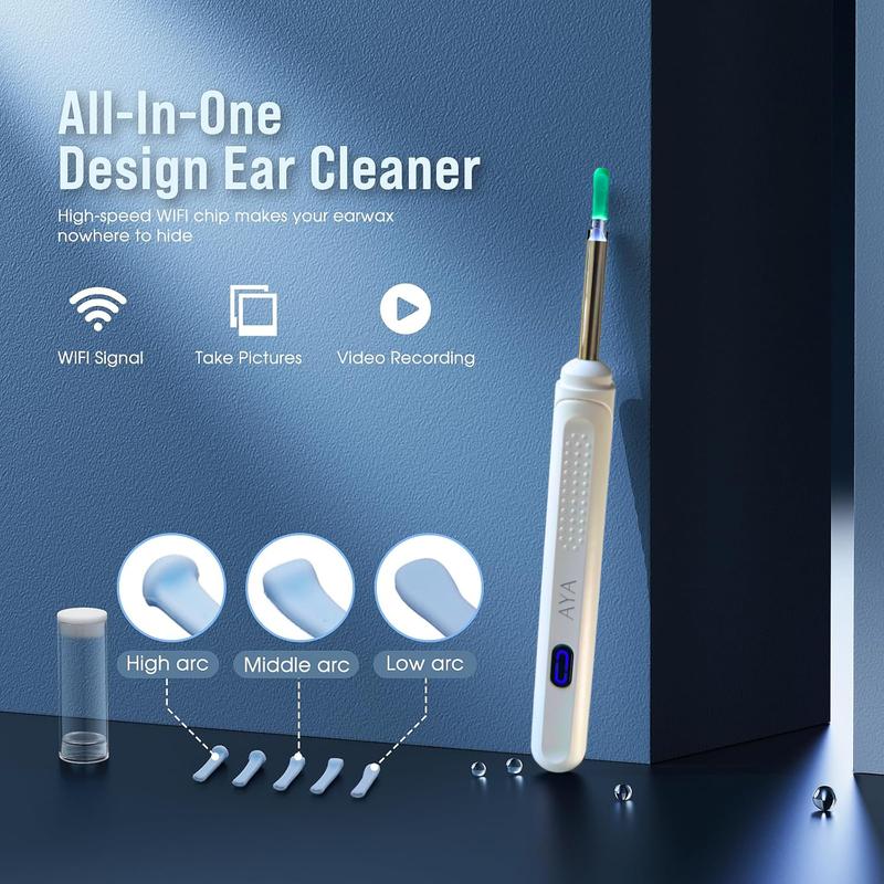 Spade Ear Canal Cleaner with Camera - Wax Removal Tool for Ear, Nose, and Throat Examination - 6LED Light Included - Vari Replacement Tips - Black