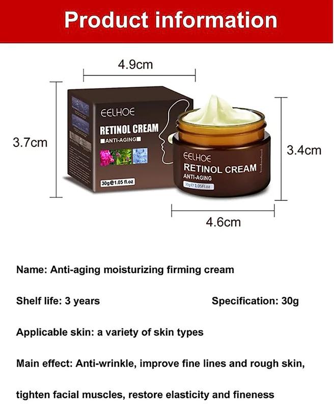 EELHOE Retinol Cream Anti-Aging Wrinkles Brightening Skin Moisturizing Facial Skin Skin Care Cream Firming and Lifting， Essence, with Hyaluronic Acid Vitamin E Hexapeptide, Anti Aging, , Revitalizing, Anti-Wrinkle Facial Moisturizer  Moisturizer