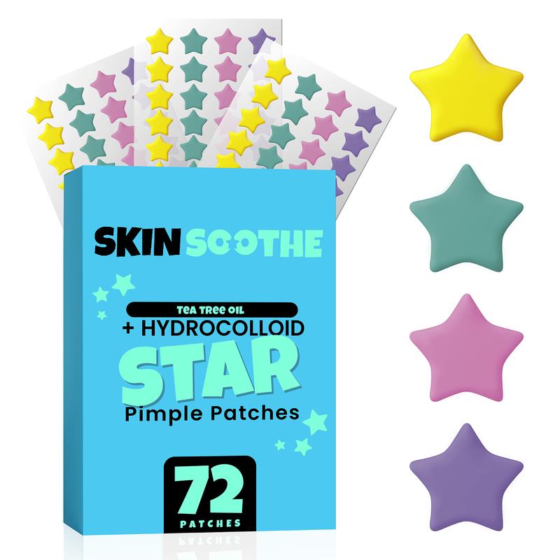 SkinSoothe Star Pimple Patches (72 Count) - Acne Healing Hydrocolloid Stickers with Soothing Tea Tree Oil for Quick Blemish Relief and Skin Recovery - Gentle and Effective Acne Patches