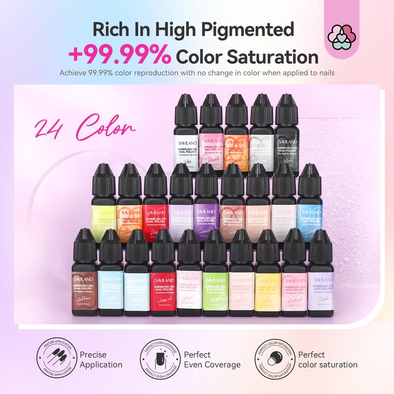 SAVILAND 24 Color Airbrush Gel Nail Polish: Create Gradient Blush High Color Saturation Patterns Perfect Home Dalons Cuticle Care & Manicure