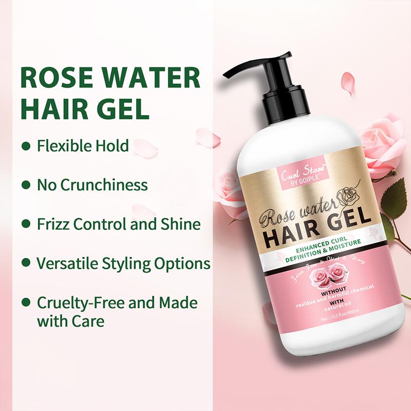 Rose Water Hair Gel - Strong Hold Styling Cream for Curly, Coily, and Kinky Hair, Curl Defining with Rose Extract, 13.5 Fl.Oz