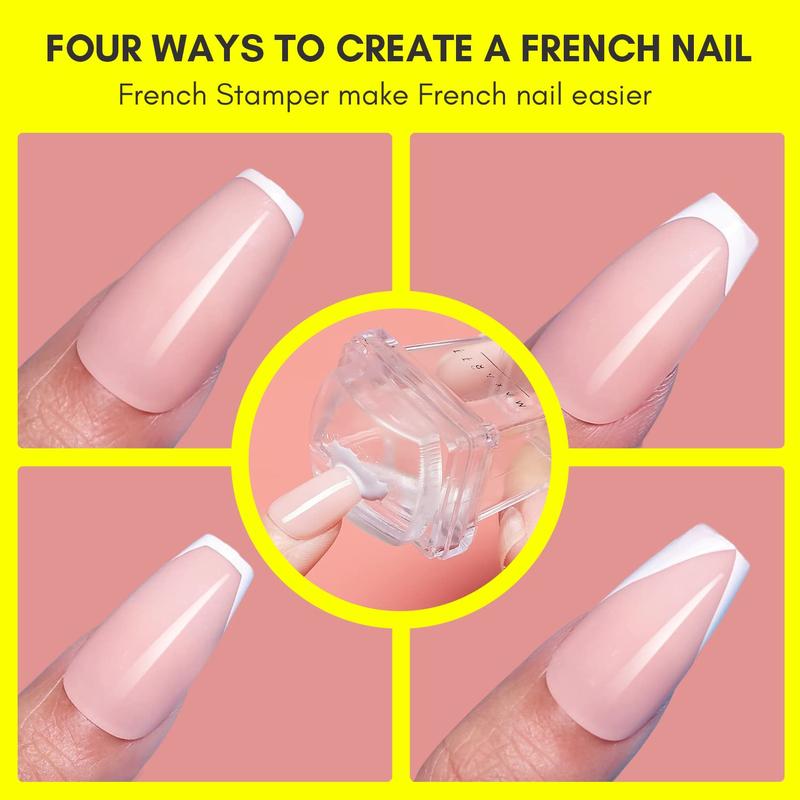 Makartt French Nail Stamper Kit -12 PCS - 2 Jelly Stampers, 4 Silicone Heads, 6 Nail Guide Stickers Nail Art Nail Care