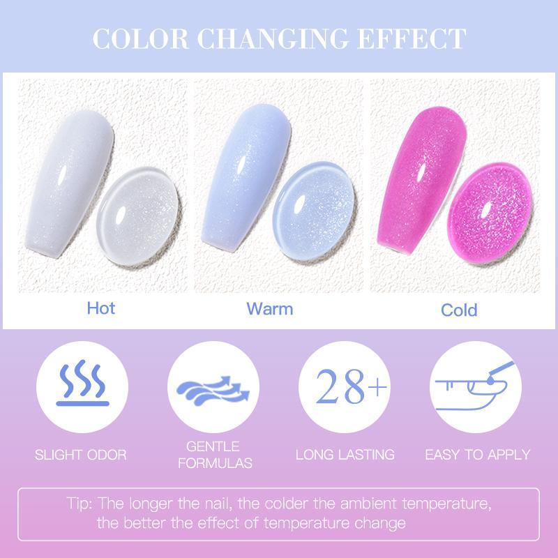 Glitter Thermal Color Changing Gel Nail Polish Set, 10pcs set 3-layers Ombre Nail Art Nail Gel, Semi Permanent UV Nail Gel, Nail Art & Nail Polish for Women & Girls