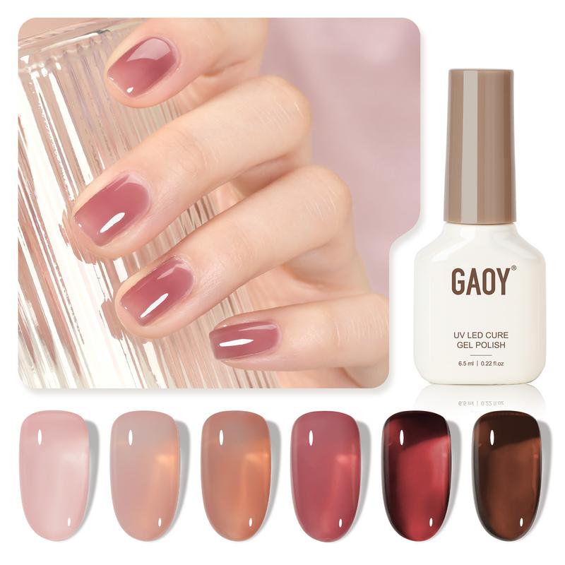 GAOY Rose Garden Jelly Gel Nail Polish of 6 Transparent Nude Red Pink Brown Colors Sheer Gel Polish Kit for Salon Gel Manicure and Nail Art DIY at Home